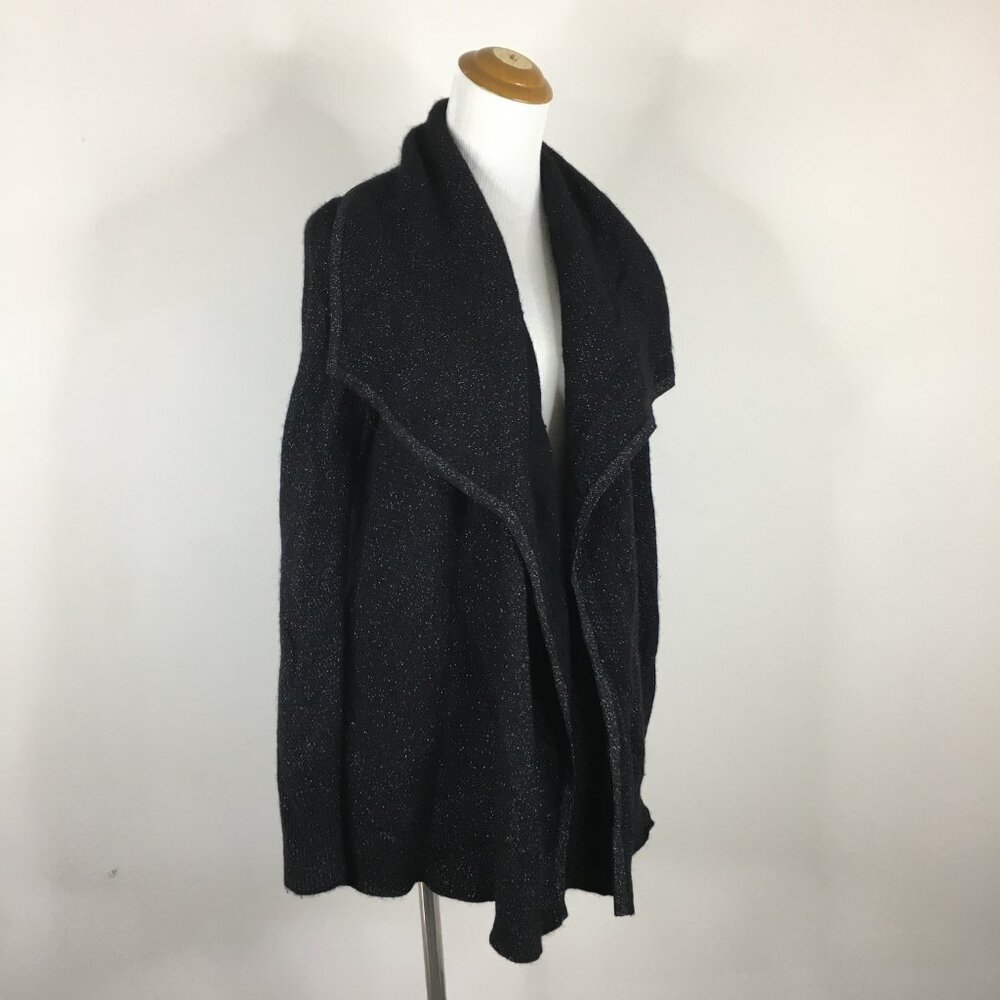 JOIE Black Silver Glitter Wool & Cashmere Blend Knit Open Front Cardigan